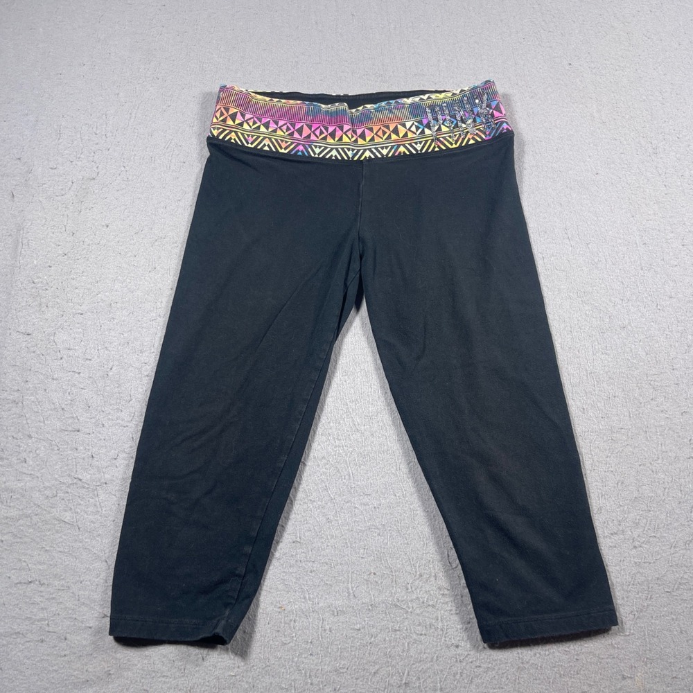Victoria's Secret PINK Yoga Capri Leggings Women S Black Sequin Logo‎ Waistband